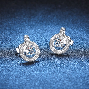 Sparkling S925 sterling silver moissanite halo stud earrings with brilliant round cut