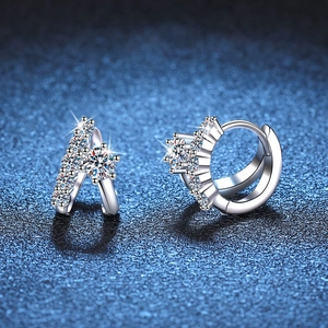 Asymmetric S925 sterling silver hoop earrings featuring sparkling D-color moissanite stones