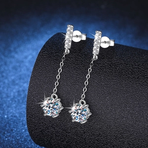 925 Sterling Silver Moissanite Tassel Drop Earrings For Women Elegant Six Prong Setting Sparkling Moissanite Stone D Color VVS1 Korean Style Jewelry For Wedding Party