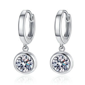 S925 sterling silver hoop earrings with round moissanite drop pendants for women