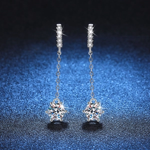 Elegant S925 sterling silver drop earrings with six-prong moissanite tassel link chain