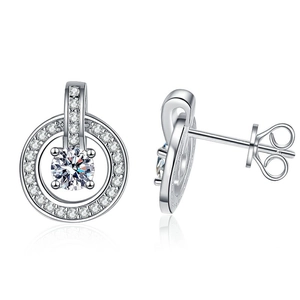 S925 sterling silver moissanite stud earrings featuring round bezel set 1 carat D color stones