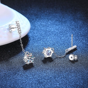 Elegant S925 sterling silver tassel earrings with round D-color Moissanite stones
