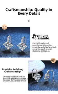 Close-up of S925 silver snowflake moissanite earrings with multi-claw setting and fine polish