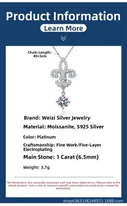 Detailed specs of s925 silver necklace with 1ct moissanite fleur-de-lis pendant