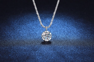 Macro shot of 925 sterling silver crown pendant necklace with 1 carat Moissanite stone