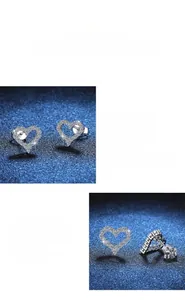 Detailed view of heart-shaped moissanite earrings with S925 silver pave halo setting