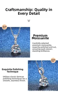 Vue détaillée de face et de profil d'un collier en moissanite 1ct avec monture 3 griffes