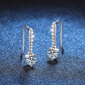 S925 sterling silver drop earrings with one carat D color Moissanite stone