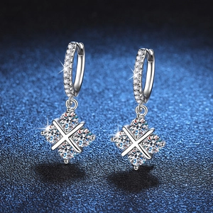 S925 Sterling Silver Moissanite Hoop Earrings For Women Dreamcatcher Cross Rhombus Dainty Dangle Earrings Fashion Jewelry
