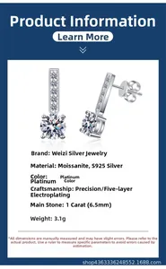 Detailed specs of 1ct moissanite stud earrings in platinum plated s925 silver