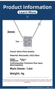 Détails du collier moissanite en argent S925 avec chaîne 40+5cm et pierre de 1,6ct