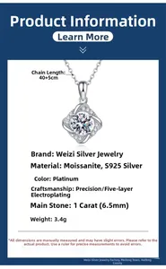 Gros plan du pendentif en moissanite 1 carat avec détails de la chaîne en argent S925
