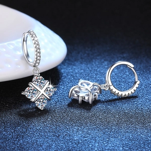 Elegant S925 sterling silver dreamcatcher earrings with Moissanite stone floral cross