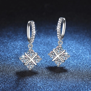 S925 sterling silver hoop earrings with crisscross pattern and Moissanite diamonds
