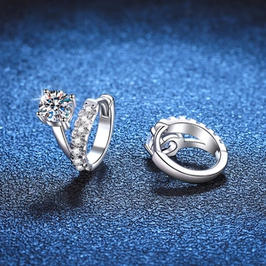 Asymmetric S925 sterling silver hoop earrings with 1ct D-color moissanite and pavé details