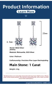 Detailed view of s925 silver moissanite earrings with 1ct stone and four-prong setting