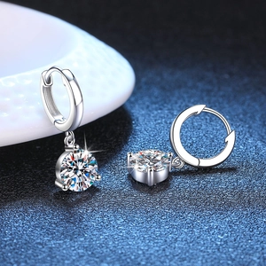 Classic S925 sterling silver hoop earrings with four-prong round moissanite studs