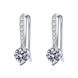 S925 sterling silver moissanite teardrop earrings with elegant J-hook design on white background