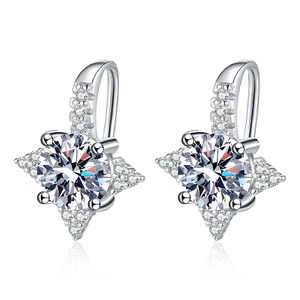 S925 sterling silver moissanite star hook earrings with one carat D color round center stone