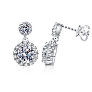 Elegant S925 sterling silver halo drop earrings with brilliant moissanite stones