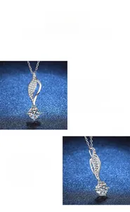 Vue macro du pendentif feuille en argent s925 avec moissanite 1 carat et incrustation