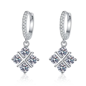 S925 sterling silver hoop earrings with moissanite cross pendant on white background