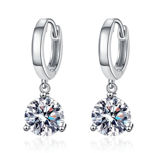 Elegant S925 sterling silver hoop earrings featuring 3-prong round moissanite stones