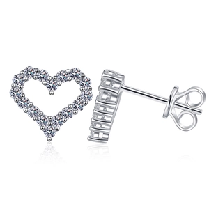 Sparkling S925 sterling silver heart-shaped moissanite stud earrings with pave setting