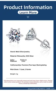 Detail view of 925 sterling silver stamp on Moissanite stud earrings featuring six claws