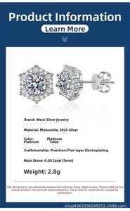 Detailed view of hexagram S925 silver moissanite studs with 50-point main stones