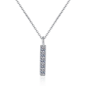 Elegant 925 sterling silver necklace with rectangular moissanite pendant on white background