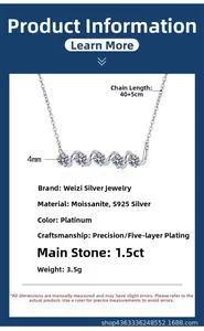 Detailed specs of S925 silver moissanite necklace with 1.5ct stones and 45cm chain