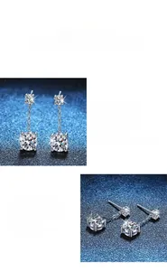 Macro detail of S925 sterling silver moissanite stud earring with four-prong setting
