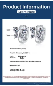 Spécifications des créoles en argent s925 et moissanite avec dimensions et pierre 1,6ct