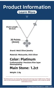 Détails du collier trèfle en argent S925 avec pendentif en moissanite de 1,2 carat poli