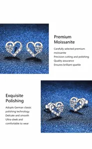 Makroaufnahme von Herz-Moissanit-Ohrsteckern aus S925 Silber mit Diamant-Halo-Effekt