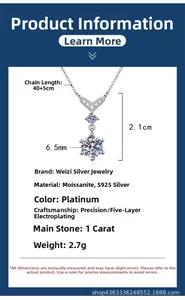 Detailed view of S925 sterling silver fishtail necklace with 1 carat Moissanite stone