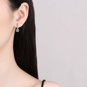 S925 sterling silver drop earrings with 1 carat moissanite and micro-paved bar