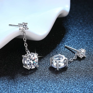 Elegant S925 sterling silver tassel earrings with round brilliant cut D color moissanite