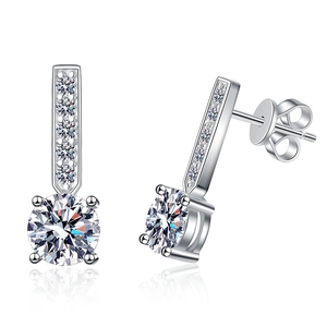 Classic 1 carat Moissanite stud earrings in 925 sterling silver with four-prong setting