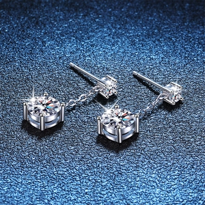 S925 sterling silver drop earrings with Moissanite d-color stone and long tassels