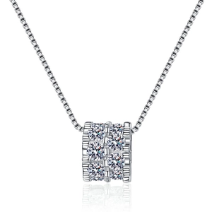 Collier moissanite en argent sterling 925 avec pendentif cylindrique incrusté de diamants