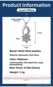 Detailed S925 silver necklace dimensions showing 50 point moissanite and pendant size