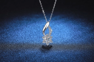 Close-up of S925 sterling silver sunflower pendant with sparkling Moissanite stones