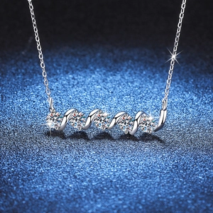 S925 Sterling Silver Moissanite Necklace For Women Twisted Spiral Five Stone Pendant Necklace Luxury Minimalist Jewelry Gift