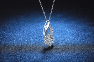 Macro view of S925 silver sunflower pendant with shimmering Moissanite stones