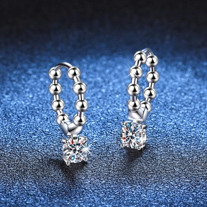 925 Sterling Silver Moissanite Hoop Earrings Minimalist French Beaded Circle Drop Earrings Brilliant Cut Moissanite Jewelry For Women