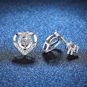 925 Sterling Silver Heart Moissanite Stud Earrings For Women D Color Moissanite Rhinestone Heart Shaped Elegant Earring Jewelry