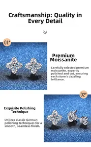 Macro detail of silver s925 clover earrings featuring polished moissanite stones